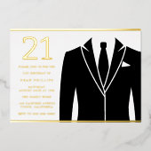 Invitation En Aluminium Gold & Black Suit & Cravate 21e Anniversaire Party (Recto)
