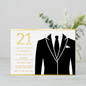 Invitation En Aluminium Gold & Black Suit & Cravate 21e Anniversaire Party (Debout devant)