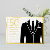 Invitation En Aluminium Gold & Black Suit & Cravate 50e Anniversaire de fê (Debout devant)