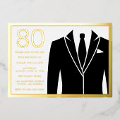 Invitation En Aluminium Gold & Black Suit & Cravate 80e Anniversaire de fê (Recto)
