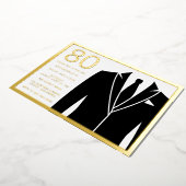 Invitation En Aluminium Gold & Black Suit & Cravate 80e Anniversaire de fê (Rotation)