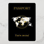 Invitation En Aluminium Gold & Black Travel Passport Photo Mariage unique (Recto)
