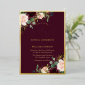 Invitation En Aluminium Gold Bourgogne Floral Frame Mariage Real (Debout devant)