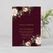 Invitation En Aluminium Gold Bourgogne Floral Sparkle Mariage Real (Debout devant)