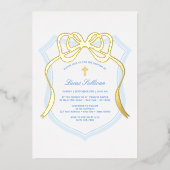 Invitation En Aluminium Gold Bow Light Bleu Crest Baptême (Recto)