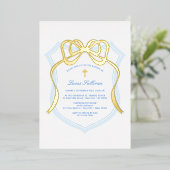 Invitation En Aluminium Gold Bow Light Bleu Crest Baptême (Debout devant)