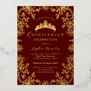 Invitation En Aluminium Gold Burgundy Elegant Vintage Quinceanera