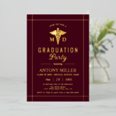 Invitation En Aluminium Gold caduceus Class Of 2026 burgundy graduation (Debout devant)