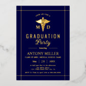 Invitation En Aluminium Gold caduceus Classe De 2025 Marine bleu graduatio (Recto)