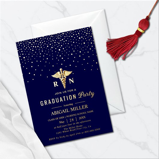 Invitation En Aluminium Gold caduceus & confetti Class Of 2026 graduation