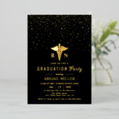 Invitation En Aluminium Gold caduceus on black Class Of 2026 graduation  (Debout devant)