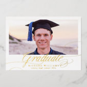 Invitation En Aluminium GOLD Calligraphie Photo Lycée Graduation (Devant)