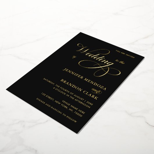 Invitation En Aluminium Gold Calligraphy Classic Tout en un Mariage Réel (Rotation)