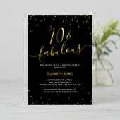 Invitation En Aluminium Gold Calligraphy Confetti 70e Fabuleux anniversair (Debout devant)