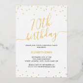 Invitation En Aluminium Gold Calligraphy Confetti 70e fête d'anniversaire (Recto)