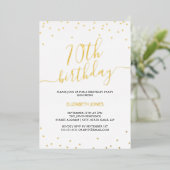 Invitation En Aluminium Gold Calligraphy Confetti 70e fête d'anniversaire (Debout devant)