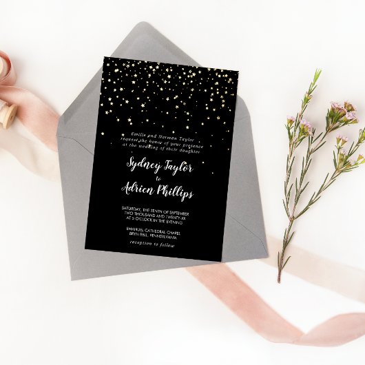 Invitation En Aluminium Gold Confetti|Black Forme Mariage Real Gold