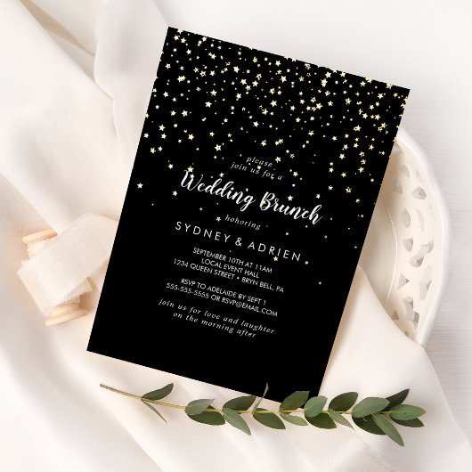 Invitation En Aluminium Gold Confetti|Black Mariage Brunch