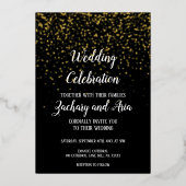 Invitation En Aluminium Gold Confetti|Black Mariage Celebration Gold (Recto)