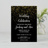 Invitation En Aluminium Gold Confetti|Black Mariage Celebration Gold (Debout devant)