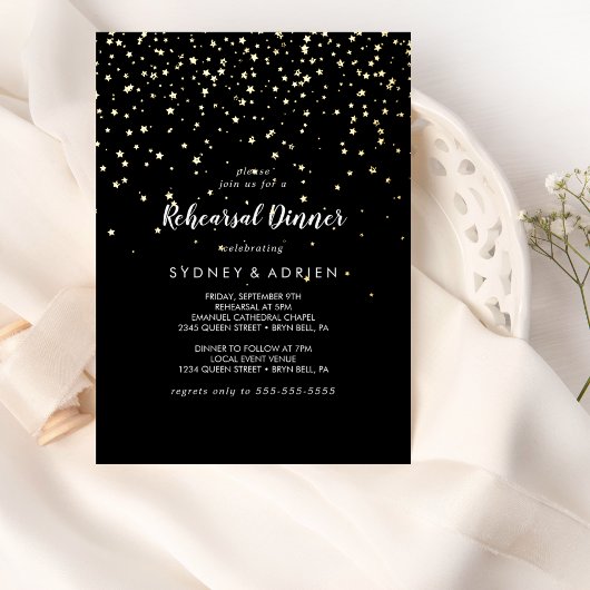 Invitation En Aluminium Gold Confetti|Black Rehearer Dinner Gold