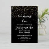 Invitation En Aluminium Gold Confetti|Black Two Devenez un or Mariage (Debout devant)