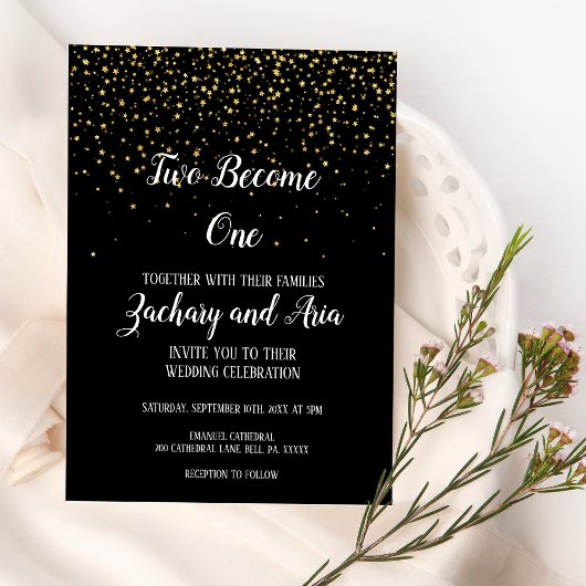 Invitation En Aluminium Gold Confetti|Black Two Devenez un or Mariage