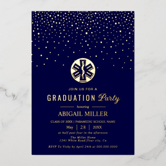 Invitation En Aluminium Gold confetti paramedic Class Of 2026 graduation (Recto)