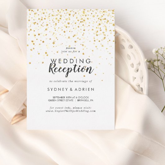Invitation En Aluminium Gold Confetti Réception de mariage uniquement Gold