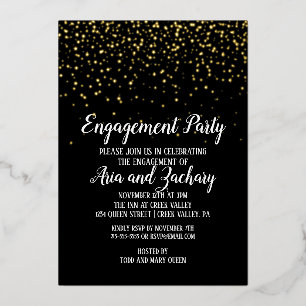 Invitation En Aluminium Gold Confetti sur Black Engagement Party Gold