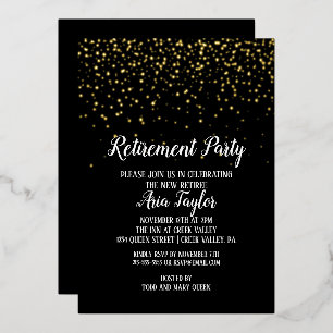 Invitation En Aluminium Gold Confetti sur Black Retirement Party Gold