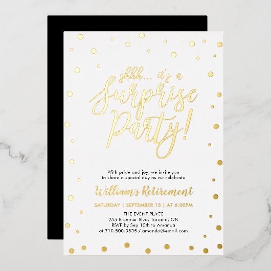 Invitation En Aluminium Gold Confetti Surprise Retraite Party Foil Invit (Recto/Verso)