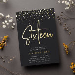 Invitation En Aluminium Gold Confetti Sweet sixteen fête d'anniversaire<br><div class="desc">Célébrez son anniversaire d'étape avec ces invitations chic à la fête de 16e anniversaire avec "seize" en papier peint à la main en feuille d'or moderne et avec des confettis. Personnalisez avec les détails de votre fête en dessous. Un choix inoubliable et luxueux pour fêter les fêtes d'anniversaire du sweet...</div>