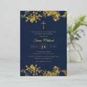 Invitation En Aluminium Gold Cross Navy Boys Première communion (Debout devant)