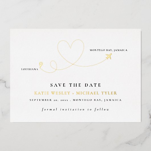 Invitation En Aluminium Gold Destination Wedding Enregistrer la date (Recto)