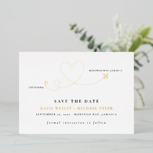 Invitation En Aluminium Gold Destination Wedding Enregistrer la date (Debout devant)