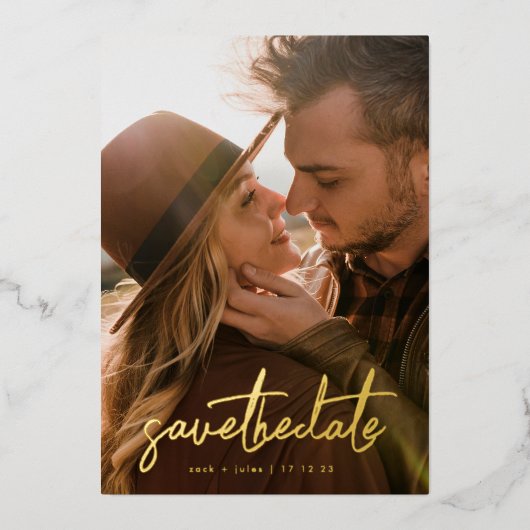 Invitation En Aluminium Gold Ecrit Personnalisé Photo Design Enregistrer L (Recto)