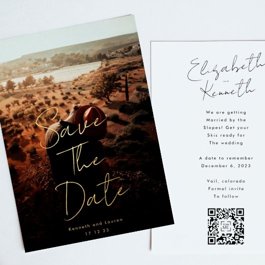Invitation En Aluminium Gold Ecrit personnalisé QR Code photo Enregistrer