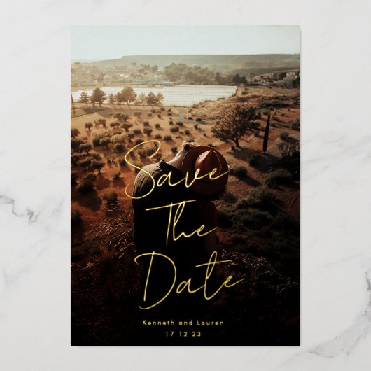 Invitation En Aluminium Gold Ecrit personnalisé QR Code photo Enregistrer  (Devant)