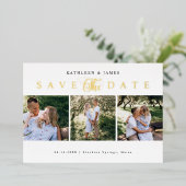 Invitation En Aluminium Gold Enregistrer La Date Photo Collage (Debout devant)