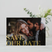 Invitation En Aluminium Gold Enregistrer notre date Elegant Classic Photo  (Debout devant)