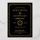 Invitation En Aluminium Gold et Black Art Déco Enregistrer la date (Recto)