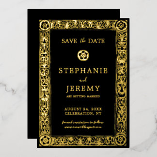 Invitation En Aluminium Gold et Black Elegant Enregistrer la date