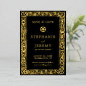 Invitation En Aluminium Gold et Black Elegant Enregistrer la date (Debout devant)