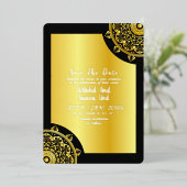Invitation En Aluminium Gold et Black Elegant Wedding Enregistrer la date (Debout devant)