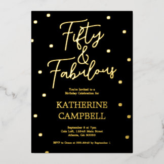 Invitation En Aluminium Gold Fifty and Fabulous Script 50th Birthday 