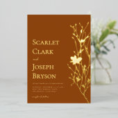 Invitation En Aluminium Gold Floral Green Fall Terracotta Mariage Real (Debout devant)