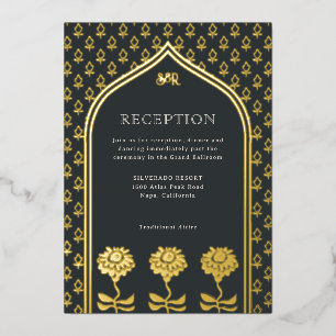 Invitation En Aluminium Gold Floral Marigold Réception de mariage indien