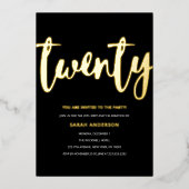 Invitation En Aluminium Gold Foil 20e fête d'anniversaire (Recto)