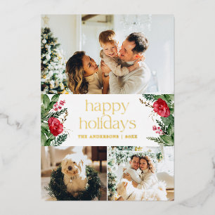 Invitation En Aluminium Gold Foil 3 Photo Elégant hiver verdure vacances